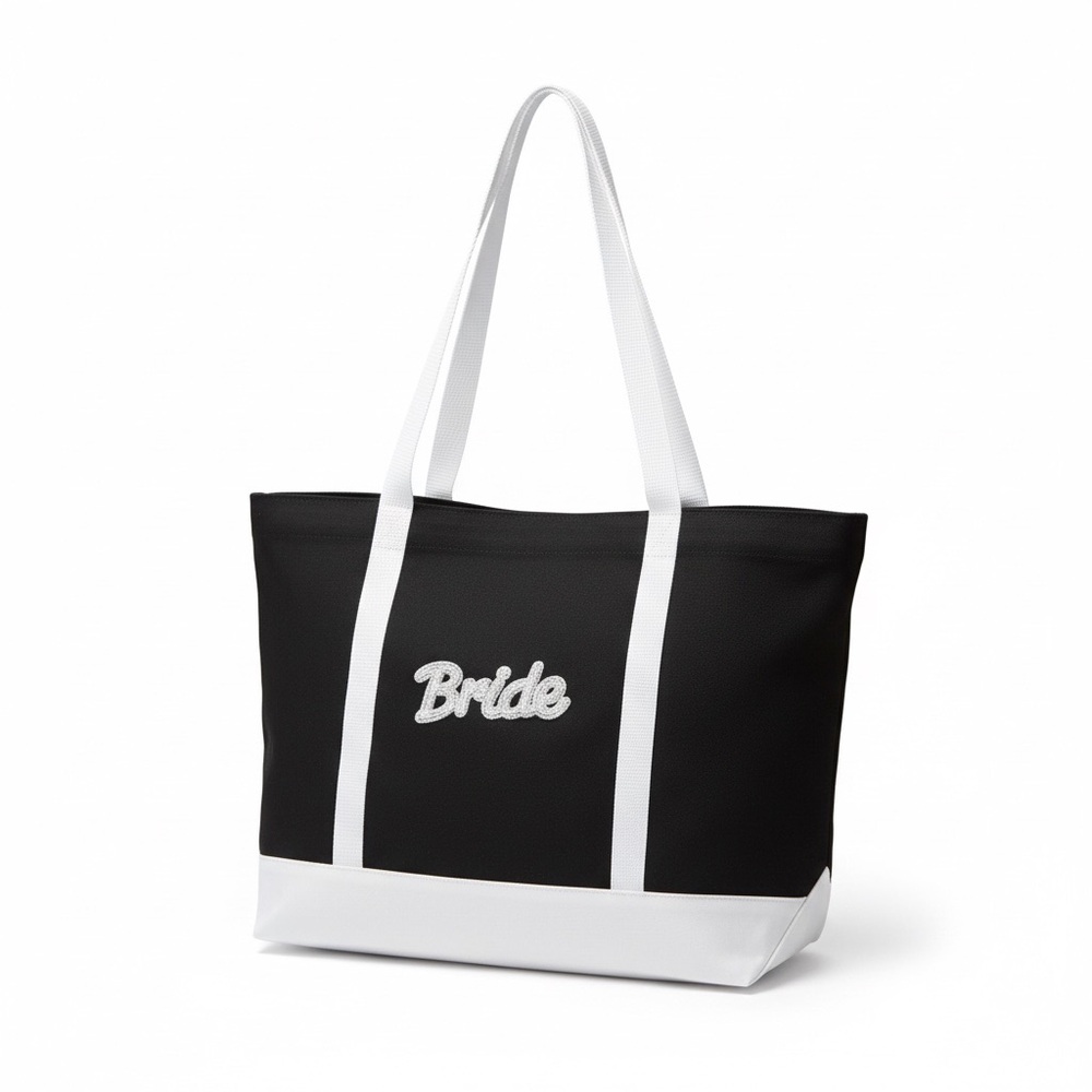 Reversible Black and White Bride Tote Bag Lined w Raised Logo